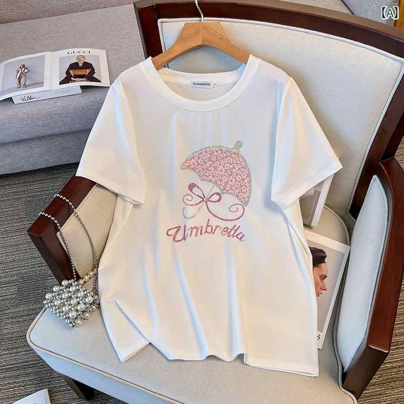 大きめサイズ レディース おしゃれ ファッション カジュアル デート 女子会 ぽっちゃり 婦人服 夏 精巧 傘 レングス Tシャツ