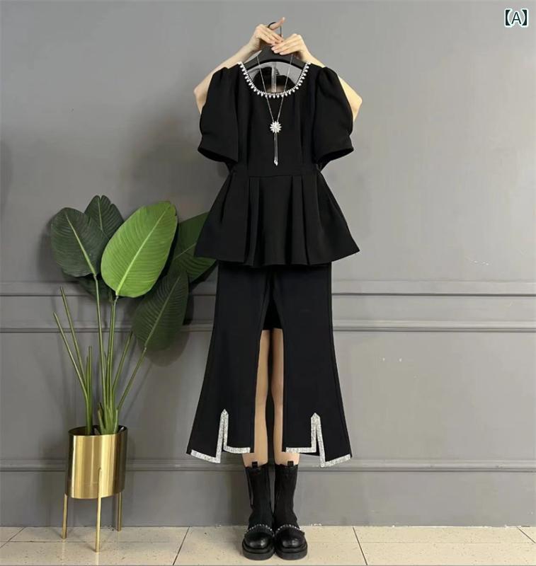 大きめサイズ レディース おしゃれ ファッション カジュアル デート 女子会 ウエスト スリム ビーズ 施 シック トップス フレアパンツ 2点 セット