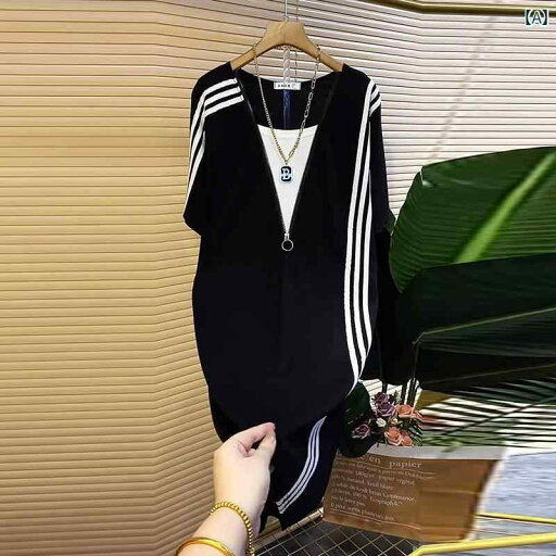 大きめサイズ レディース おしゃれ ファッション カジュアル フェミニン 上品 デート 女子会 カジュアル スリム 半袖 フェイク セットアップ ジッパー 夏 ストライプ ドレス 大きめサイズ レディース おしゃれ ファッション カジュアル フェミニン 上品 デート 女子会 カジュアル スリム 半袖 フェイク セットアップ ジッパー 夏 ストライプ ドレス