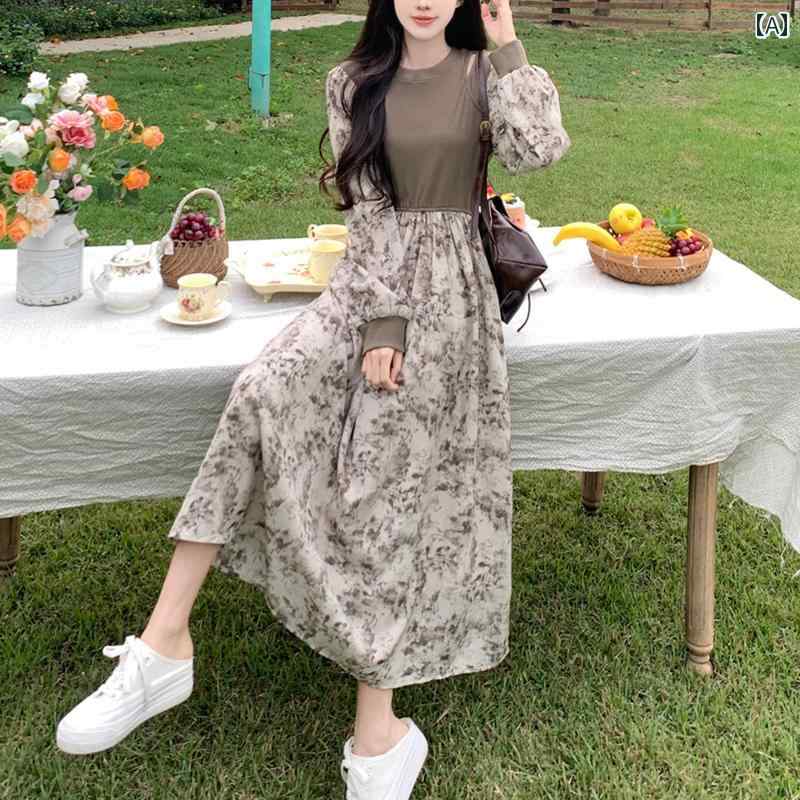 大きめサイズ レディース おしゃれ ファッション カジュアル フェミニン 上品 デート 女子会 スリム ボトム スカート 体型カバー ぽっちゃり 秋冬 フランス 花柄 フェイク セットアップ ドレス