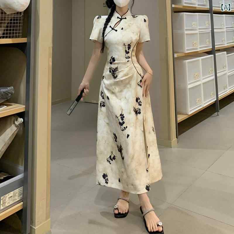 大きめサイズ レディース おしゃれ ファッション カジュアル フェミニン 上品 デート 女子会 チャイナ風 チャイナ ドレス 夏 スリム 花柄 ドレス