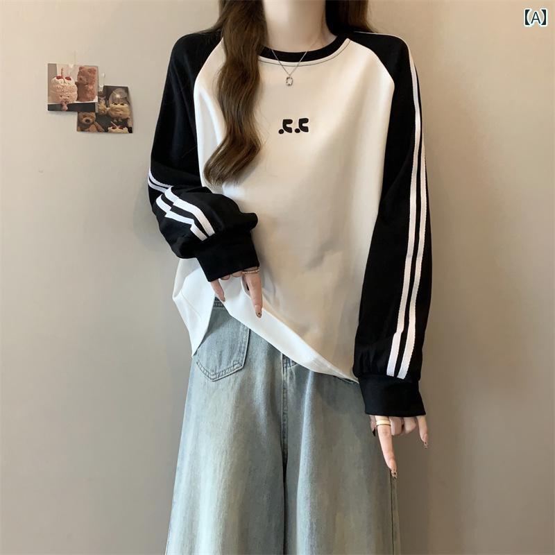 大きめサイズ レディース おしゃれ ファッション カジュアル デート 女子会 普段使い 対照 刺繍 ラウンドネック スウェットシャツ 春秋冬 カジュアル トップス