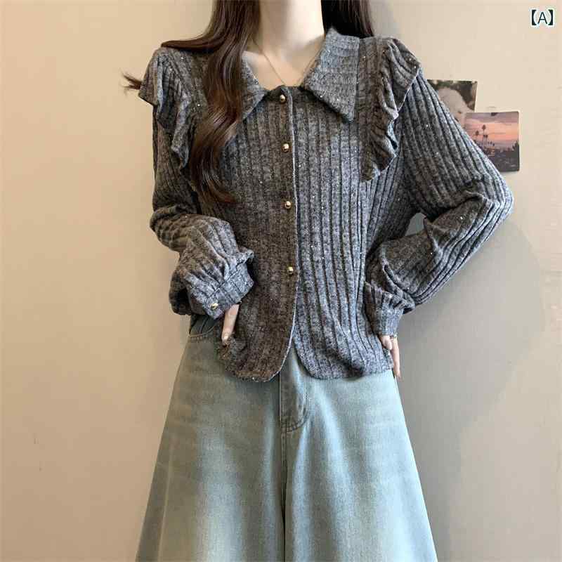 大きめサイズ レディース おしゃれ ファッション カジュアル デート 女子会 普段使い フレンチ 無地 レース セーター 暖かい 秋冬 スリム ショート トップス