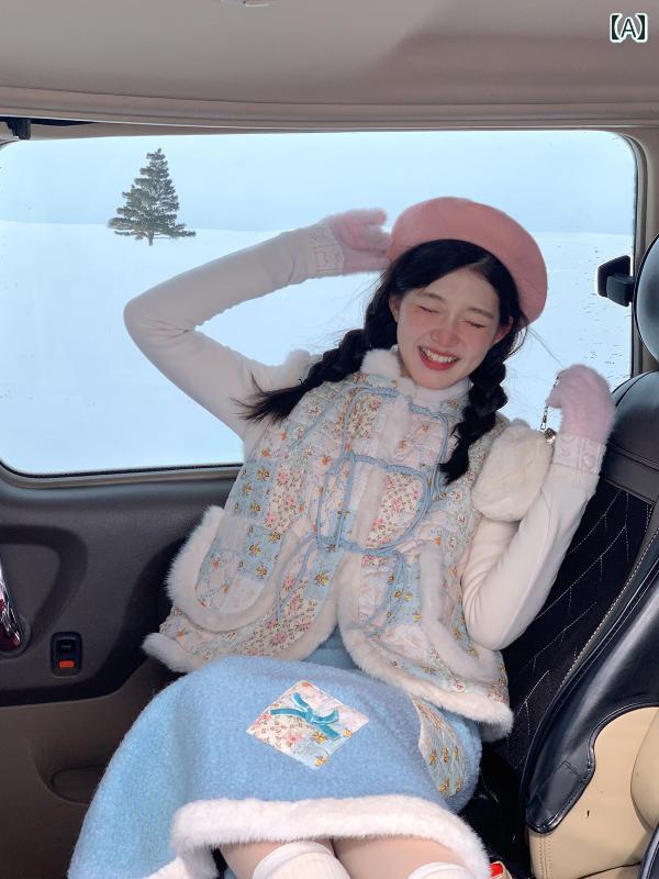 大きめサイズ レディース おしゃれ ファッション カジュアル デート 女子会 普段使い チャイナ風 秋冬 ユニーク 見栄え スタック ベスト