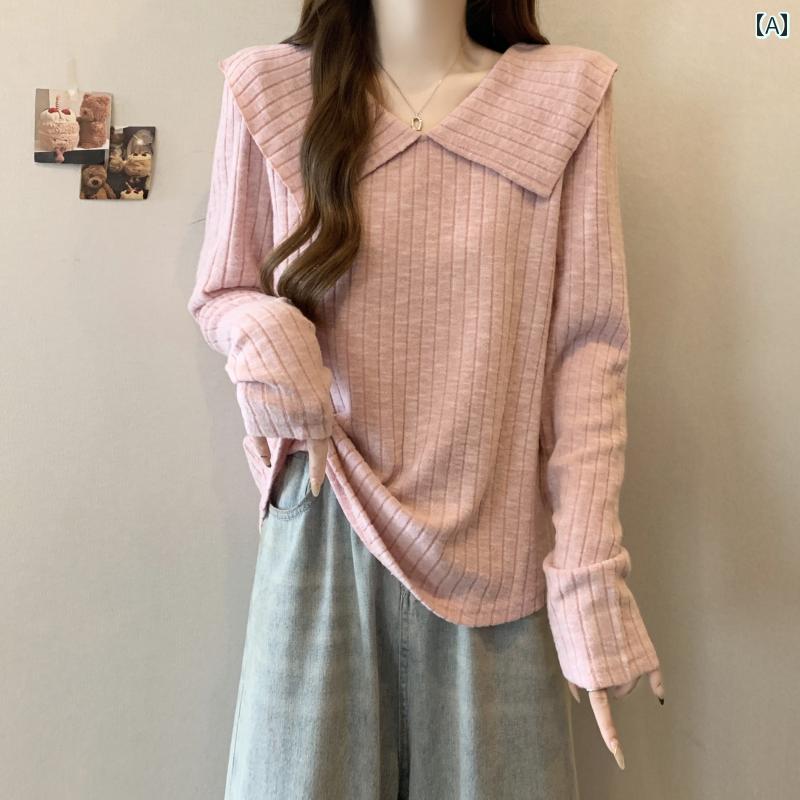 大きめサイズ レディース おしゃれ ファッション カジュアル デート 女子会 普段使い 体型カバー セーター 秋冬 スリム シャツ トップス