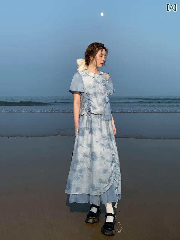 大きめサイズ レディース おしゃれ ファッション カジュアル デート 女子会 普段使い バルト 海 が チャイナ風 夏 スリム ドレス(4)