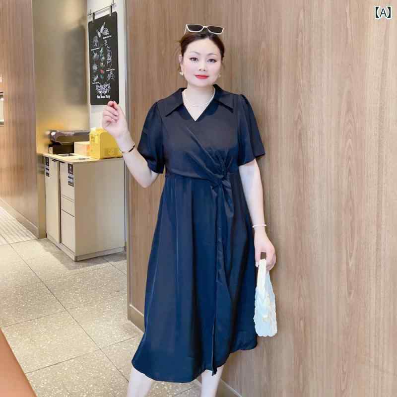 大きめサイズ レディース おしゃれ ファッション カジュアル デート 女子会 普段使い 夏 服 ぽっちゃり オフィス シャツ 襟 シフォン ドレス