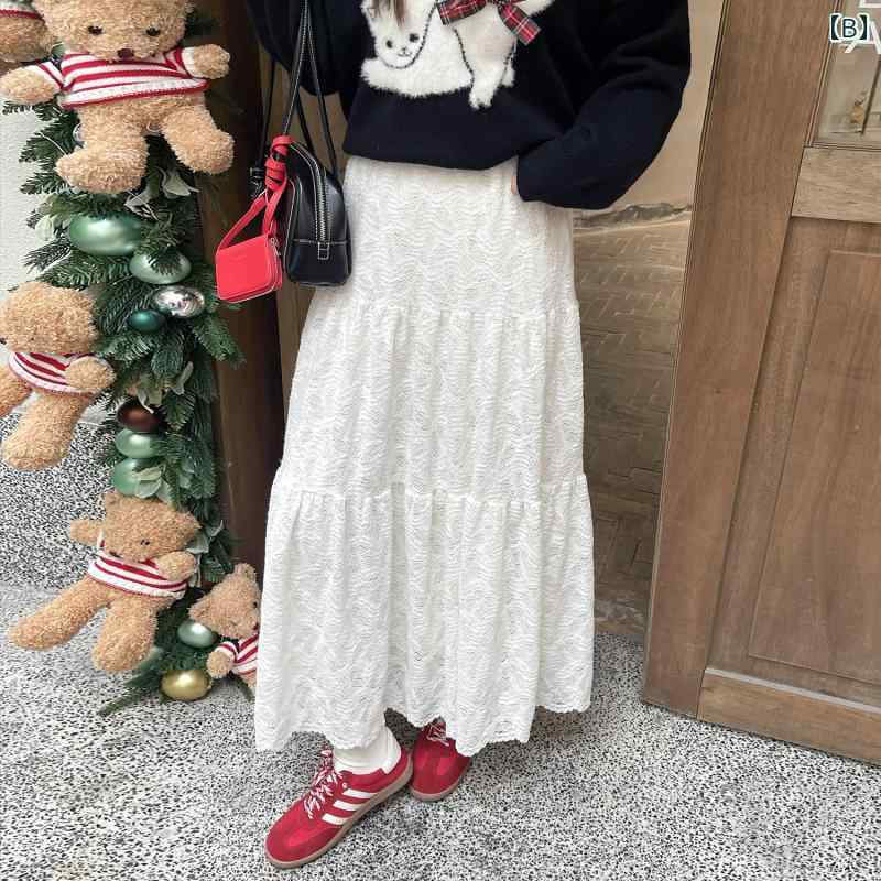 大きめサイズ レディース おしゃれ ファッション カジュアル デート 女子会 普段使い 秋冬 婦人服 スリム 遊び心 セーター レース スカート