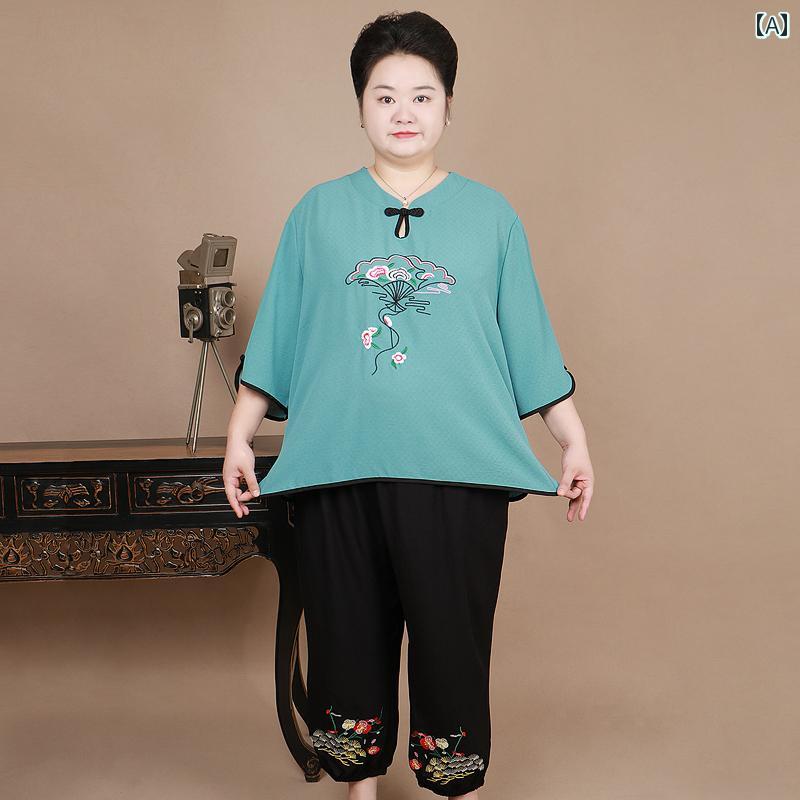 大きめサイズ レディース 婦人服 カジュアル 普段使い ぽっちゃり 夏 刺繍