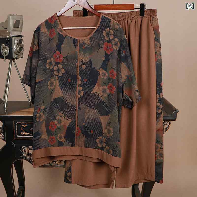 大きめサイズ レディース 婦人服 カジュアル 普段使い ぽっちゃり ゆったり 夏 ドレス 半袖 九分丈 パンツ セットアップ