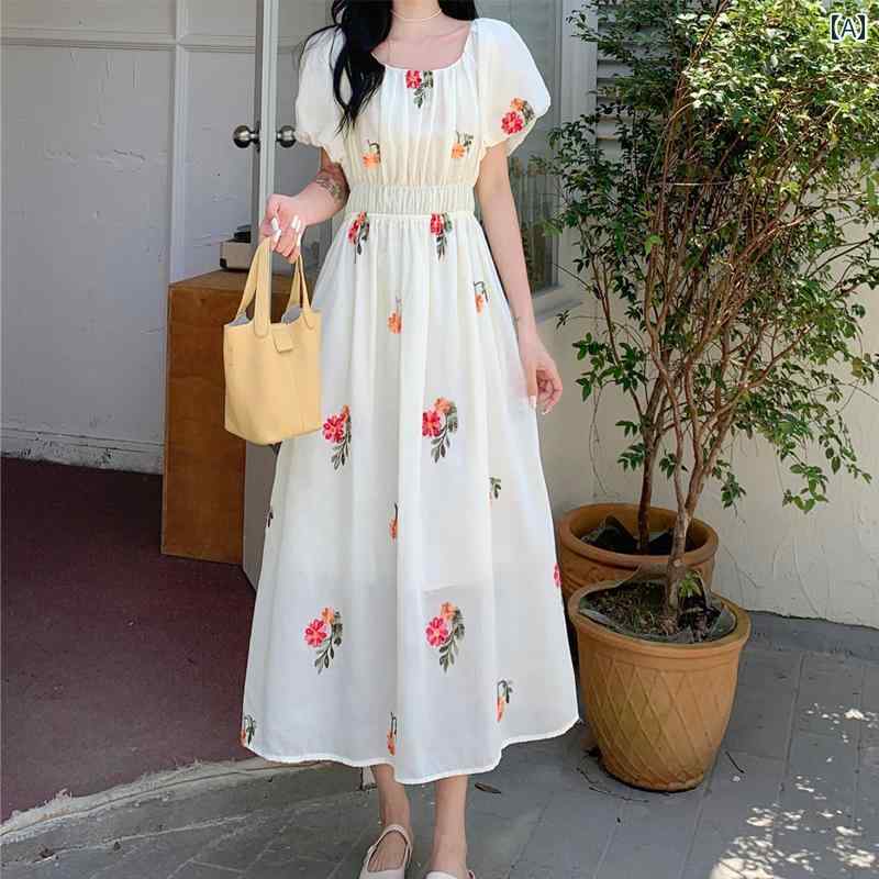 大きめサイズ レディース おしゃれ ファッション カジュアル 上品 フェミニン ワンピース デート 女子会 普段使い 夏 精巧 スリム ウエスト ティーブレイク キキョウ フランス 花柄 ドレス