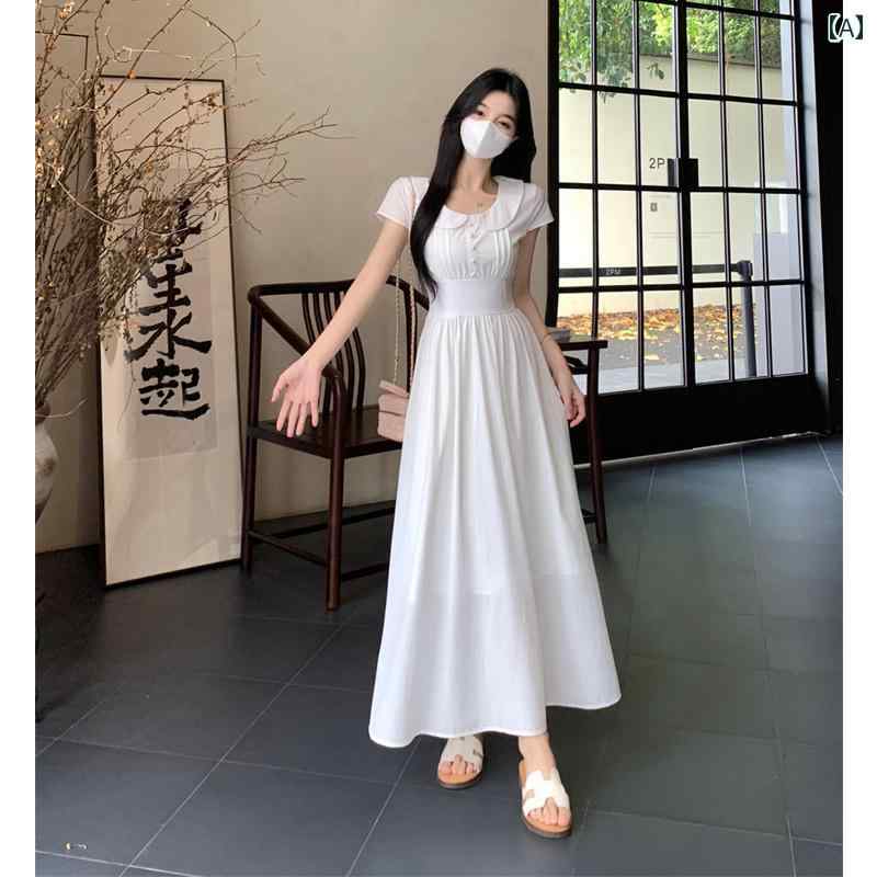 Wear （Sports） - 大きめサイズ レディース おしゃれ ファッション カジュアル 上品 フェミニン デート 女子会 普段使い 夏 中国 ティーブレイク フランス スリム 風 白 ドレス