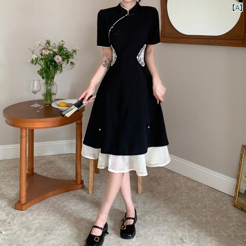 大きめサイズ レディース おしゃれ ファッション カジュアル 上品 フェミニン デート 女子会 普段使い 夏 スリム 中国 チャイナ ドレス ティーブレイク フレンチ ドレス