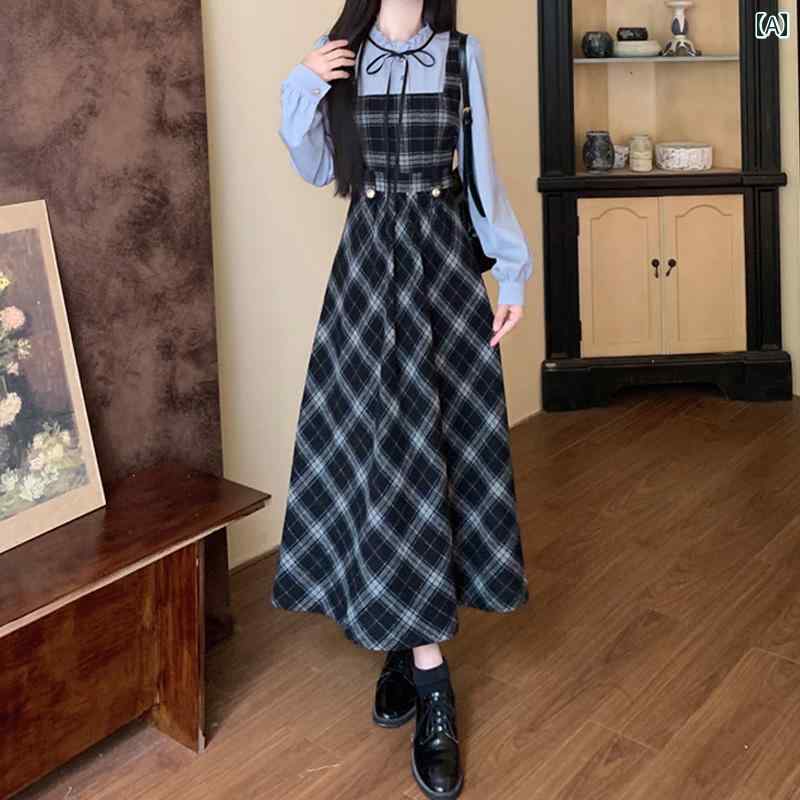 大きめサイズ レディース おしゃれ ファッション カジュアル 上品 フェミニン デート 女子会 普段使い 秋 チャイナ風 カレッジ パッチワーク ウエスト スリム 精巧 ドレス