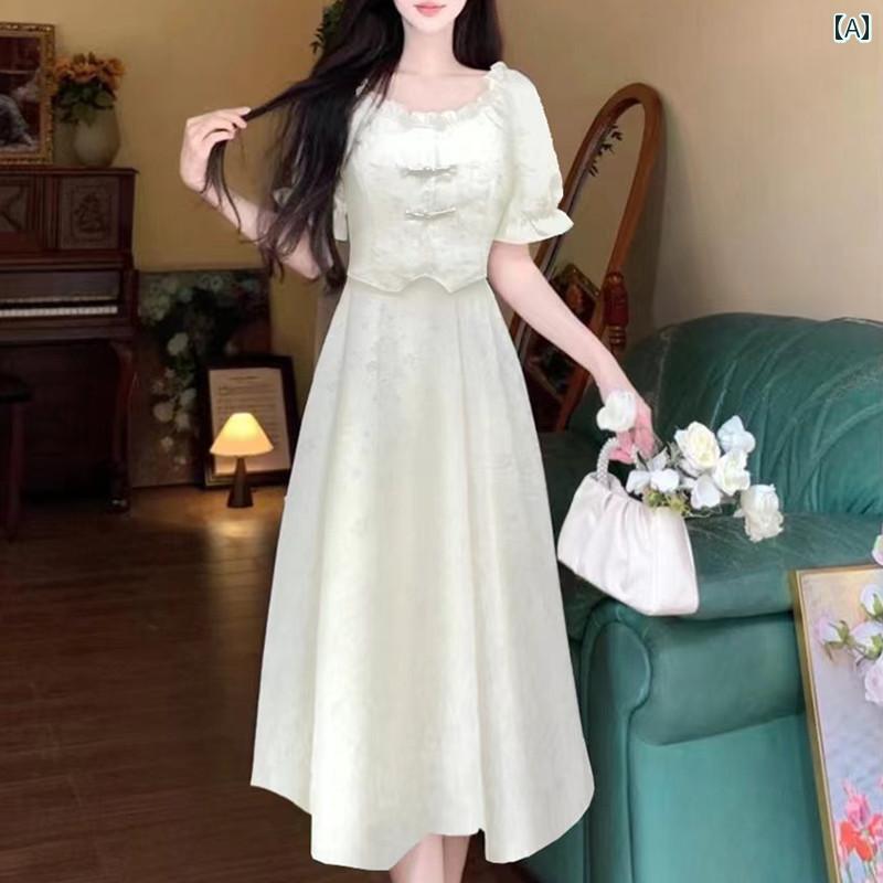 大きめサイズ レディース おしゃれ ファッション カジュアル 上品 フェミニン デート 女子会 普段使い チャイナ風 フェイク セットアップ ドレス 夏 ジャカード リトル ブラック ドレス