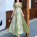大きめサイズ レディース おしゃれ ファッション カジュアル 上品 フェミニン デート 女子会 普段使い チャイナ風 漢服 ドレス 夏 優しい 瞑想 ビッグ ヘム スカート