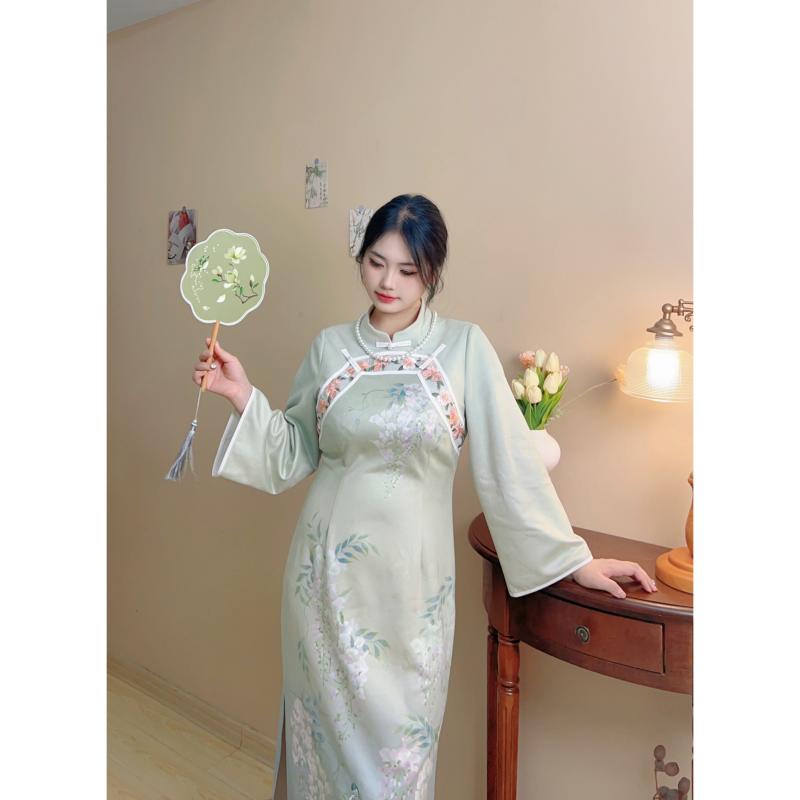 大きめサイズ レディース おしゃれ ファッション カジュアル 上品 フェミニン パーティー デート 女子会 普段使い 中国 普段使い チャイナ ドレス 刺繍 ドレス