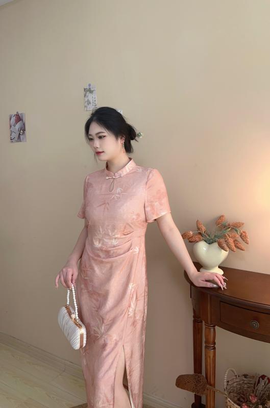 大きめサイズ レディース おしゃれ ファッション カジュアル 上品 フェミニン パーティー デート 女子会 普段使い ぼかし 染 美白 チャイナ ドレス