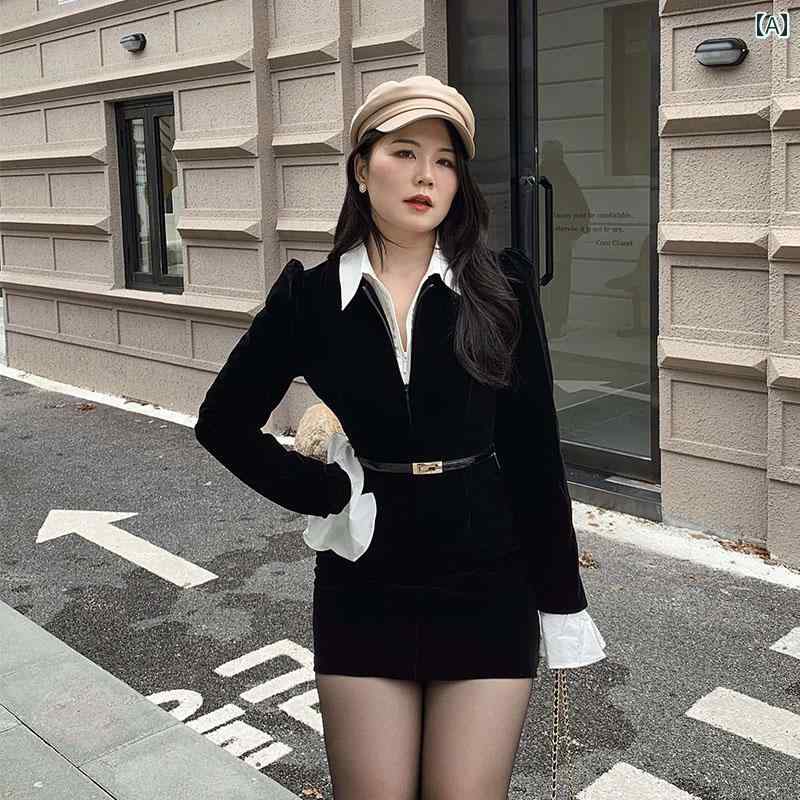 大きめサイズ レディース おしゃれ ファッション カジュアル 上品 フェミニン デート 女子会 普段使い 春 ドレス 起毛 ヒップ カバー 魅惑 フェイク セットアップ スリム ショート スカート