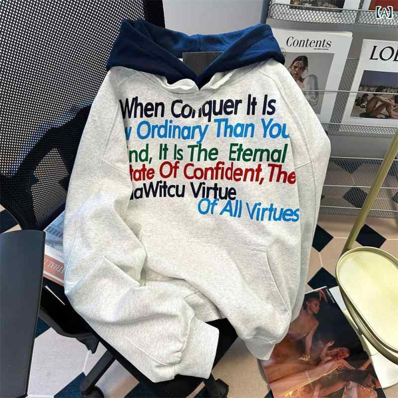 大きめサイズ メンズ スウェット カジュアル おしゃれ ファッション ぽっちゃり トレンディ カラフル 文字 フード シャツ レディース 冬 アメリカン カップル コート