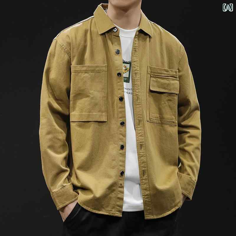 大きめサイズ メンズ トップス カジュアル おしゃれ ファッション 春 シャツ 長袖 春秋 シャツ ワークウェア ジャケット