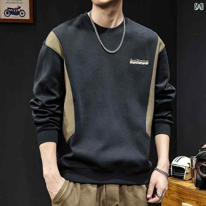 大きめサイズ メンズ トップス カジュアル おしゃれ ファッション 秋 トレンディ スウェットシャツ 春秋 パッチワーク カラー 長袖