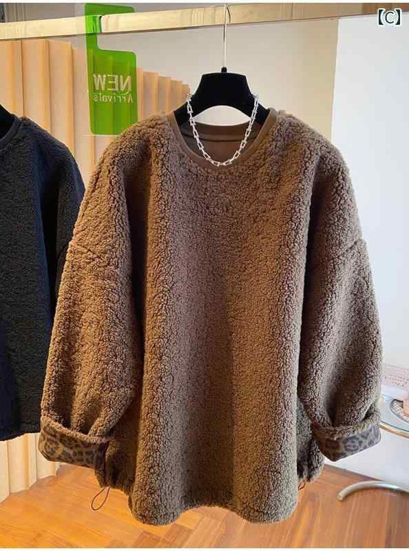 大きめサイズ メンズ トップス カジュアル おしゃれ ファッション ぽっちゃり ラウンドネック ウール スウェットシャツ レディース 冬 起毛 厚手 暖かい