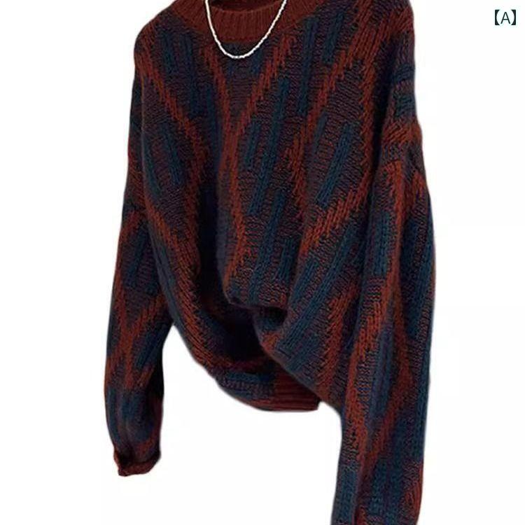 大きめサイズ メンズ トップス カジュアル おしゃれ ファッション ぽっちゃり レディース カラー ブロック チェック ニット セーター 冬 アメカジ