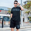 大きめサイズ メンズ セットアップ カジュアル スポーツ ひんやり 快適 半袖 速乾 通気性 快適 快適 Tシャツ ランニング ハーフパンツ フィットネス トレンディ セット