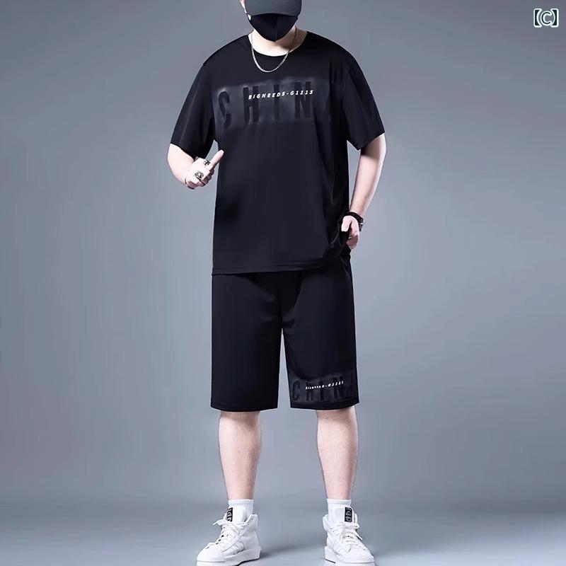 大きめサイズ メンズ セットアップ カジュアル スポーツ ひんやり 快適 半袖 速乾 通気性 快適 快適 Tシャツ ランニング ハーフパンツ フィットネス トレンディ セット