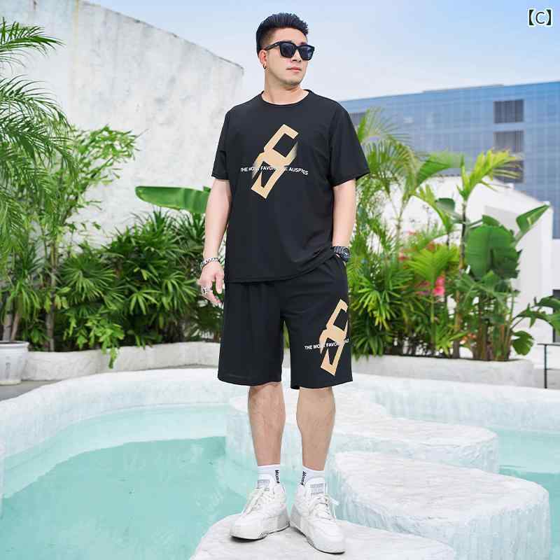 大きめサイズ メンズ セットアップ カジュアル カジュアル ひんやり 快適 スーツ Tシャツ 半袖 トレンド 全身 2点 セット