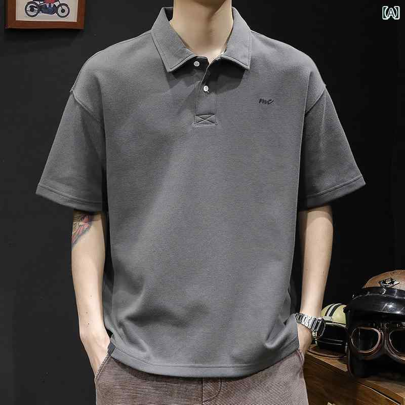 大きめサイズ メンズ ポロシャツ カジュアル 半袖 Tシャツ ゆったり トレンド 夏 半袖 Tシャツ