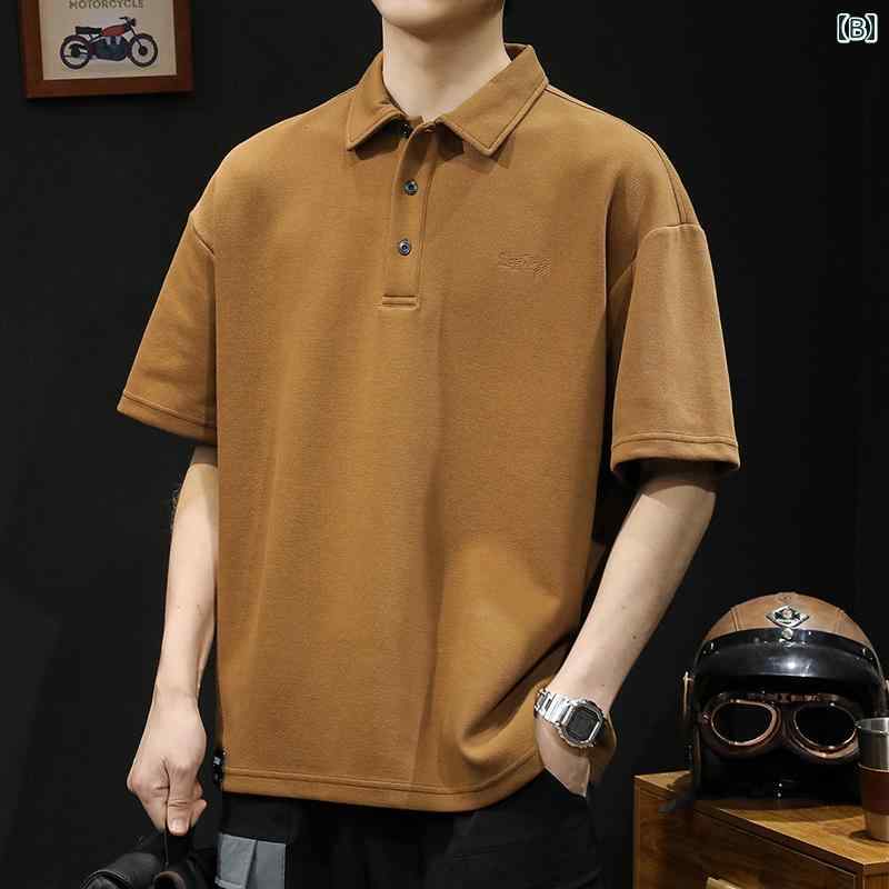 大きめサイズ メンズ ポロシャツ カジュアル 半袖 Tシャツ 夏 ゆったり トレンド Tシャツ アメリカン レトロ