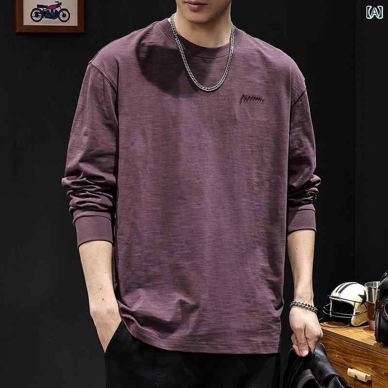 大きめサイズ メンズ トップス カジュアル おしゃれ ファッション 竹 綿 長袖 Tシャツ 秋 ラウンドネック 服 春秋 インナー トレンディ