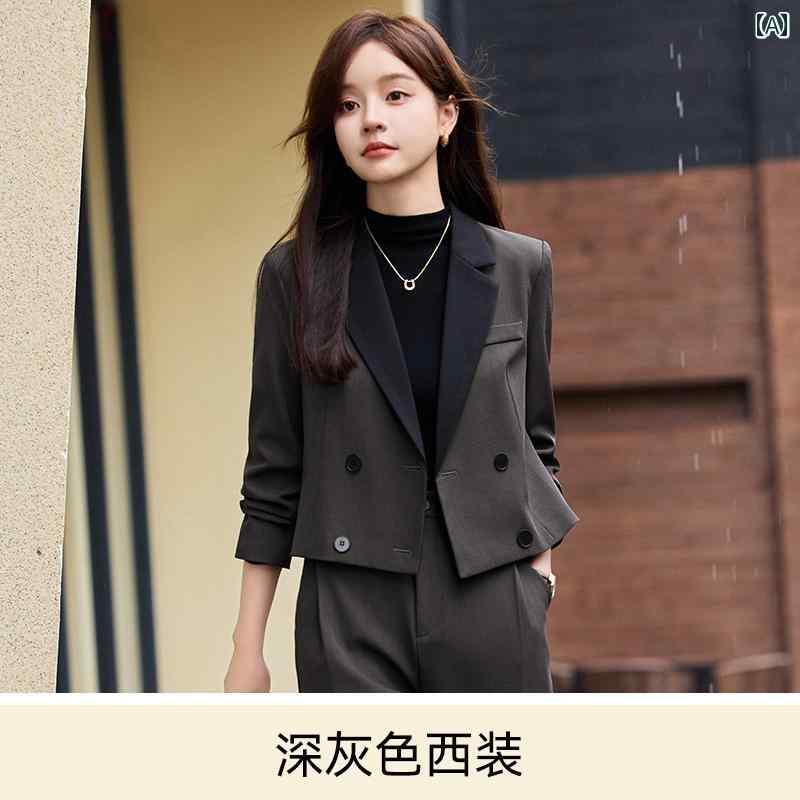 スーツ レディース ビジネス おしゃれ 通勤 オフィス フォーマル 入学式 卒業式 ダーク グレー ショート ブレザー 春秋 小さめ