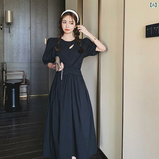 レディース ファッション カジュアル おしゃれ フェミニン 黒 フレンチ ドレス 春夏 シック パフスリーブ ロング スカート レディース ファッション カジュアル おしゃれ フェミニン 黒 フレンチ ドレス 春夏 シック パフスリーブ ロング スカート