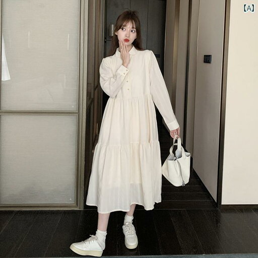 レディース ファッション カジュアル おしゃれ フェミニン 秋 白 長袖 ドレス フレンチ レトロ 胸 かわいい 人形 襟 シャツ スカート レディース ファッション カジュアル おしゃれ フェミニン 秋 白 長袖 ドレス フレンチ レトロ 胸 かわいい 人形 襟 シャツ スカート