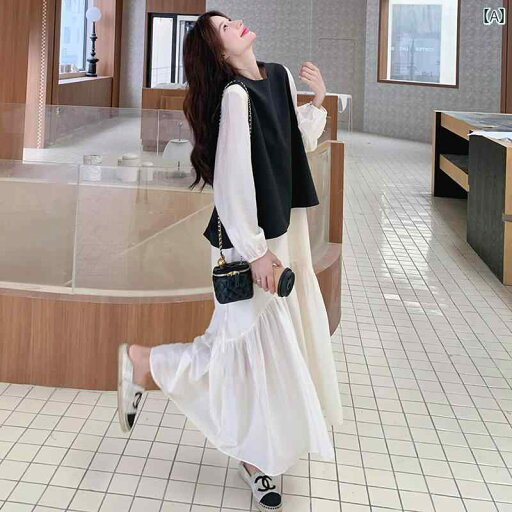 レディース ファッション カジュアル おしゃれ フェミニン 韓国 リラックス 服装 レトロ ベスト 長袖 ドレス セット 春秋 レディース ファッション カジュアル おしゃれ フェミニン 韓国 リラックス 服装 レトロ ベスト 長袖 ドレス セット 春秋