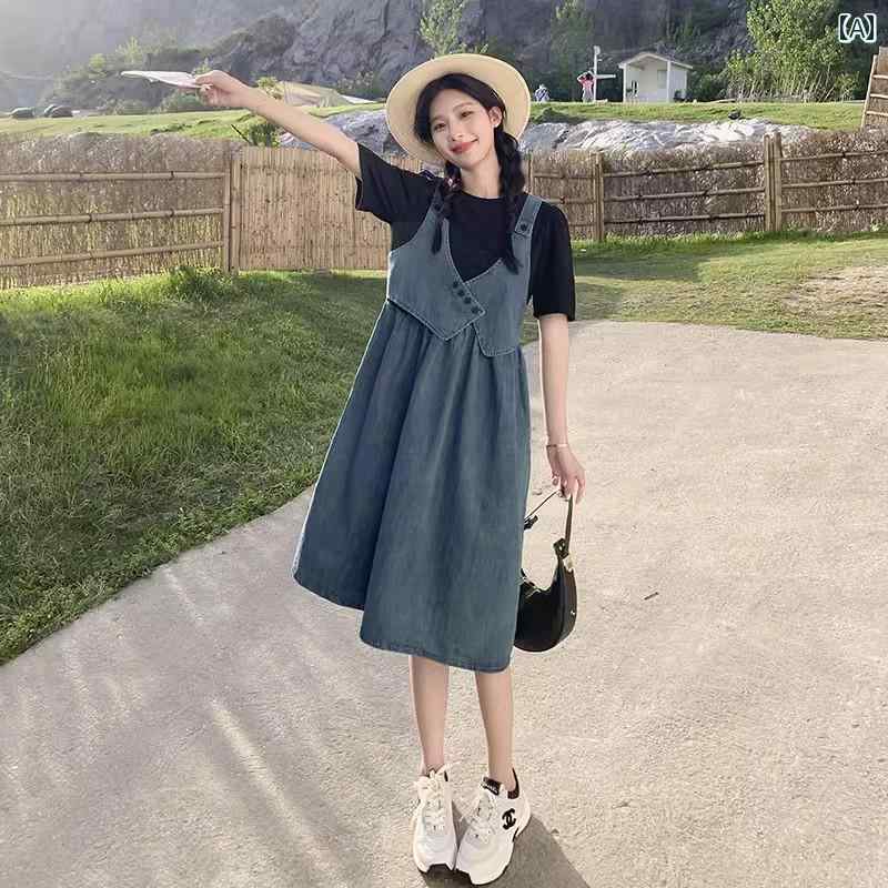 レディース ファッション カジュアル おしゃれ フェミニン フェイク セットアップ デニム ドレス 夏 フレンチシック ユニーク ウエスト ステッチ スカート