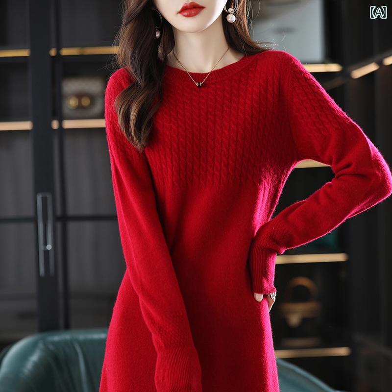 レディース トップス カジュアル おしゃれ 上品 普段使い ウール セーター 100 ウール セーター 膝上 ..