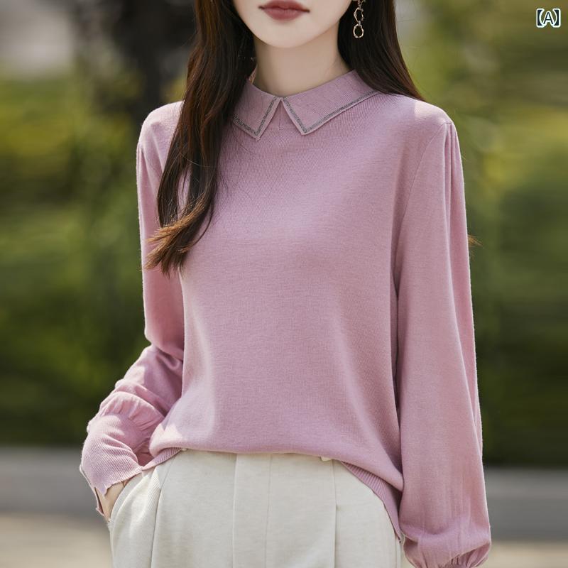 レディース ファッション トップス シンプル おしゃれ レディース ファッション トップス ポロ カラー セーター インナー レ耳飾り シャツ フレンチ