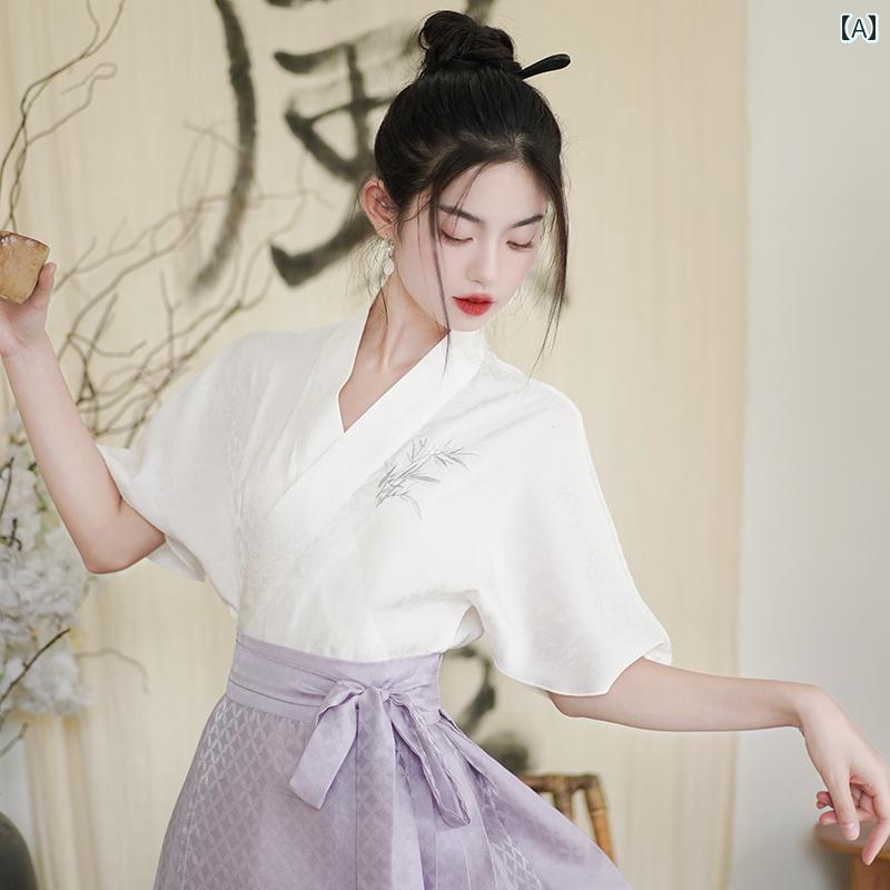 大きめサイズ レディース トップス セクシー カジュアル ぽっちゃり 新 チャイナ風 漢服 馬顔スカート 夏 国 鋒 刺繍 クロス カラー 飛行機袖 シャツ