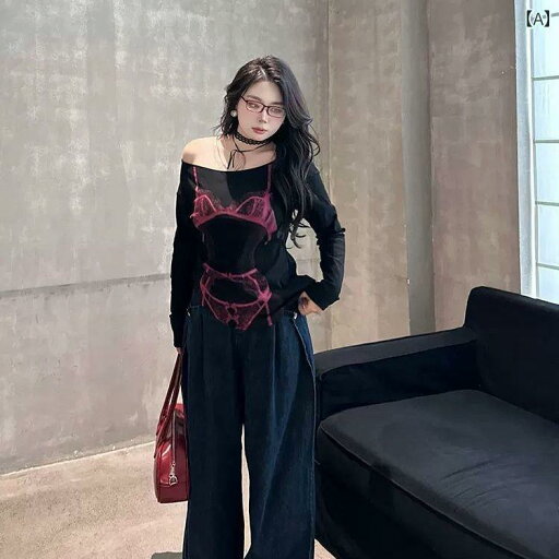 大きめサイズ レディース トップス セクシー カジュアル ぽっちゃり 魅惑 ガール 斜め襟 オフショルダー 長袖 Tシャツ 秋 プリント 大きめサイズ レディース トップス セクシー カジュアル ぽっちゃり 魅惑 ガール 斜め襟 オフショルダー 長袖 Tシャツ 秋 プリント