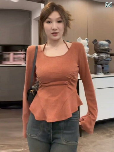 大きめサイズ レディース トップス セクシー カジュアル ぽっちゃり ホルターネック 長袖 Tシャツ 春秋 ガール スリムボディ カバー シャツ 大きめサイズ レディース トップス セクシー カジュアル ぽっちゃり ホルターネック 長袖 Tシャツ 春秋 ガール スリムボディ カバー シャツ