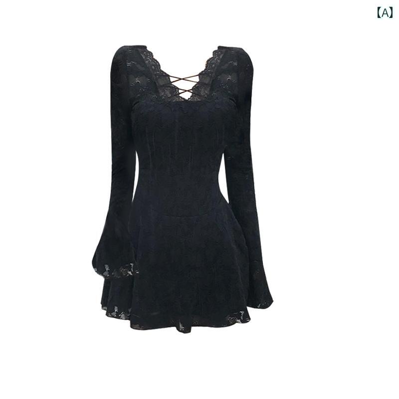 大きめサイズ レディース セクシー ファッション カジュアル キャバ ぽっちゃり レース Vネック 長袖 ドレス スリム ウエスト スリム aライン ヒップ スカート ぽっちゃり