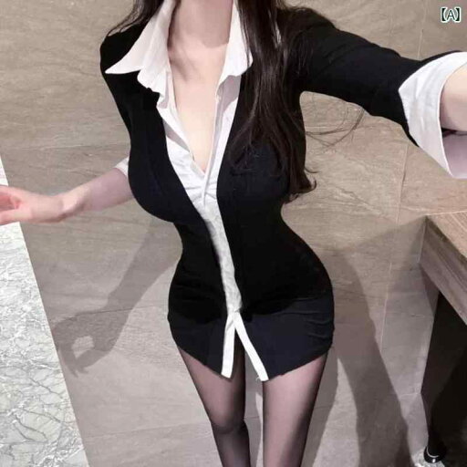 大きめサイズ レディース セクシー ファッション カジュアル キャバ フェイク セットアップ 長袖 シャツ スカート スリムフィット ヒップ カバー ショート スカート 大きめサイズ レディース セクシー ファッション カジュアル キャバ フェイク セットアップ 長袖 シャツ スカート スリムフィット ヒップ カバー ショート スカート