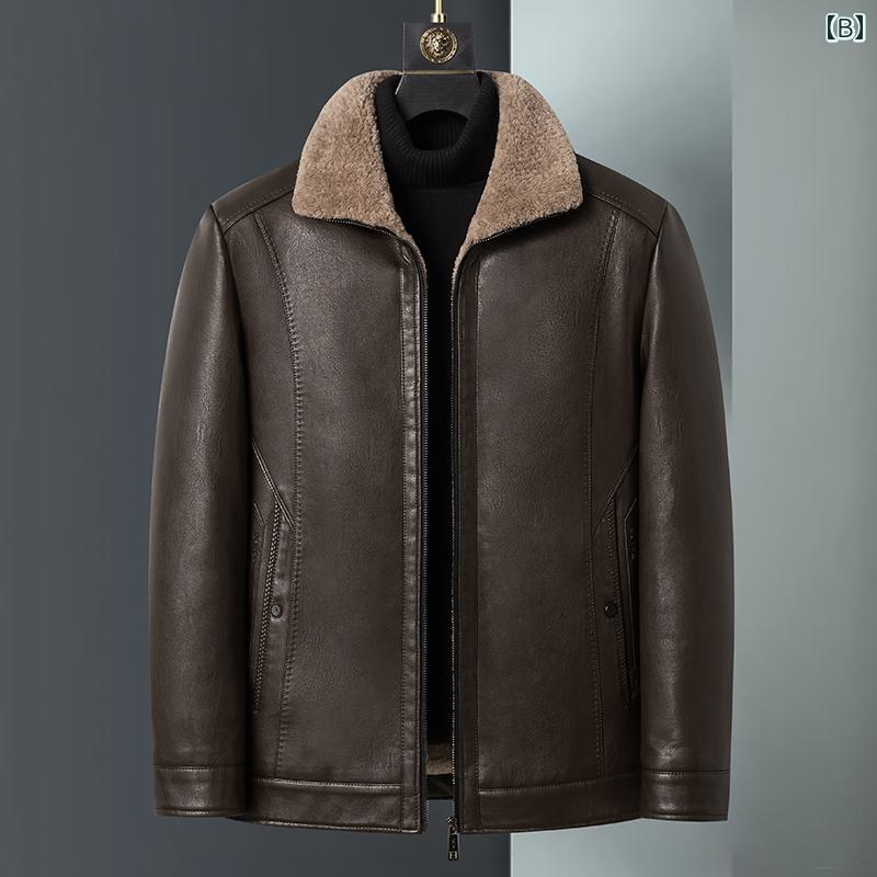 紳士服 カジュアル メンズ ダンディ ファッション お父さん レザージャケット 秋冬 起毛 厚手 カジュアル 暖かい レザージャケット
