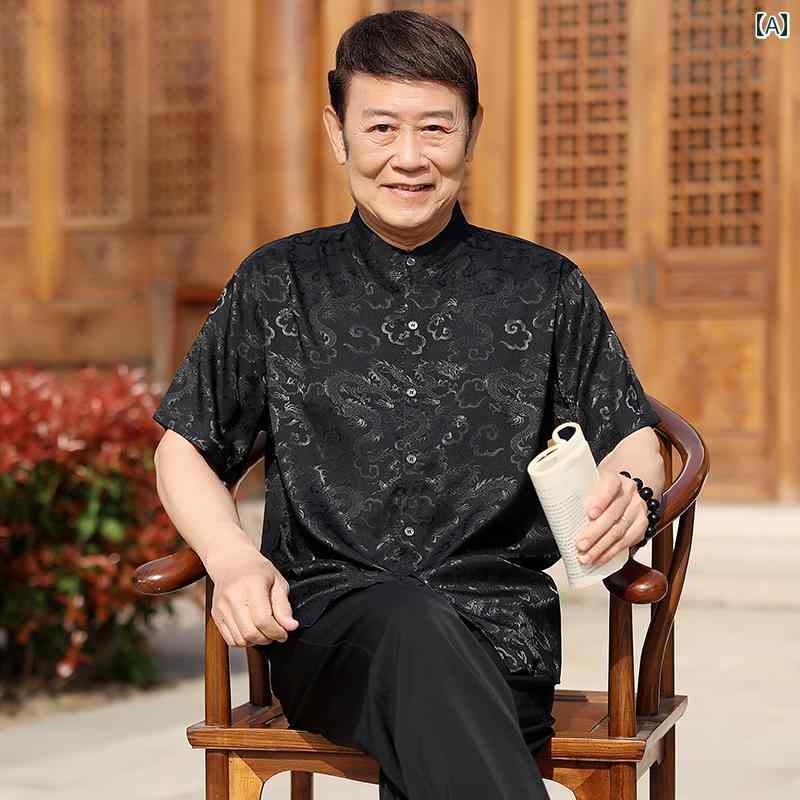 紳士服 カジュアル メンズ ダンディ ファッション チャイナ風 唐 セットアップ 夏 半袖 セットアップ お父さん 夏 セットアップ 服