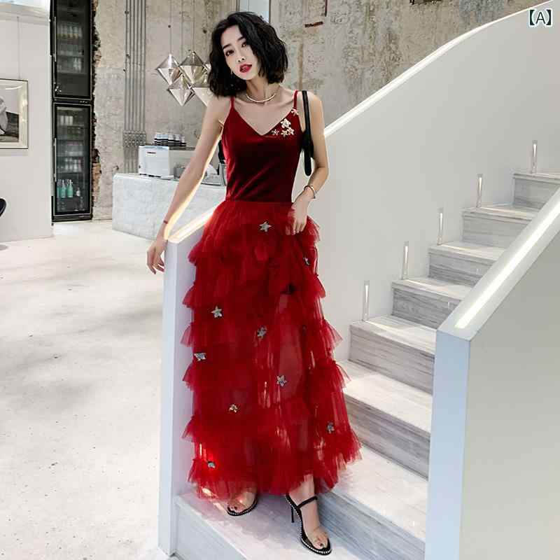 ドレス レディース 華やか 上品 エレガント パーティー 舞台 衣装 花嫁 ブルゴーニュ ロング 結婚式 感謝 旅行 写真 イブニング スリム(4)