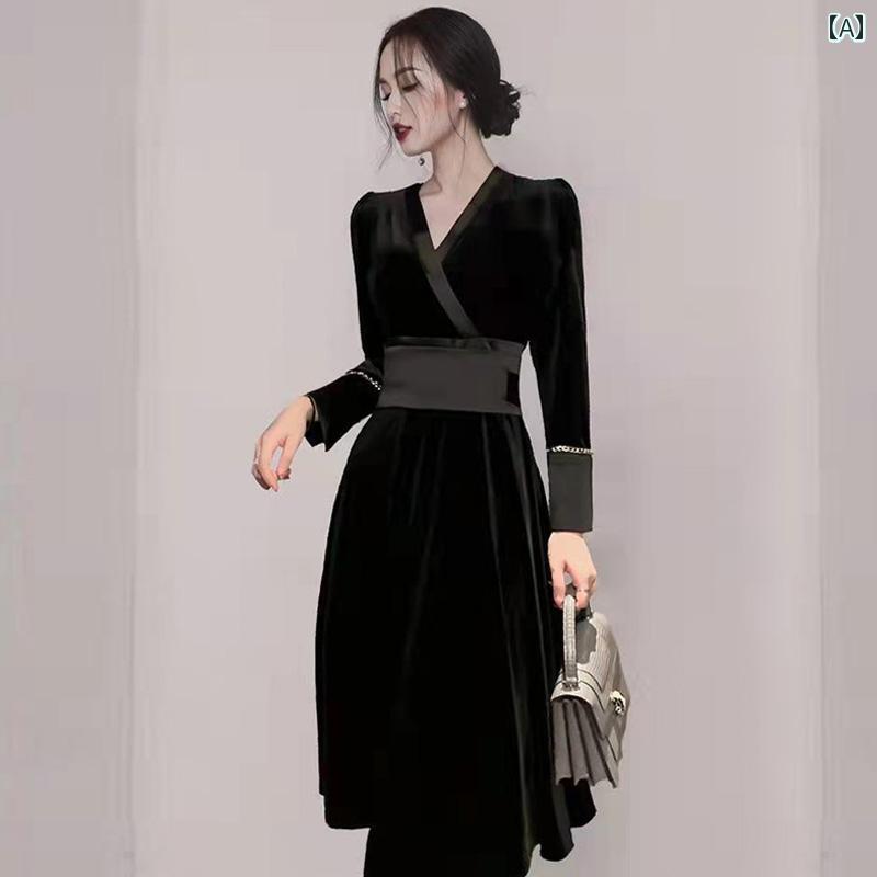 ドレス レディース 華やか 上品 エレガント パーティー 黒 イブニング フランス 感 軽量 涼しい 涼しい スモール